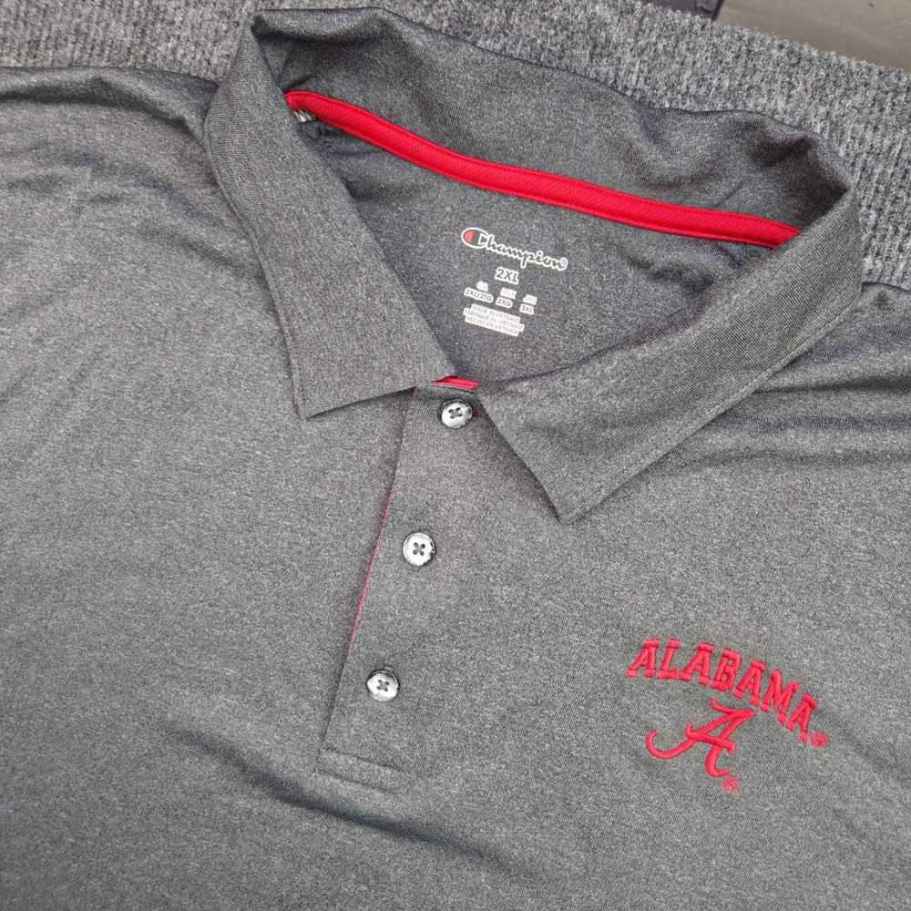 Champion Alabama Crimson Tide Men 2XL Gray Polyester Polo Shirt Athleisure Sport